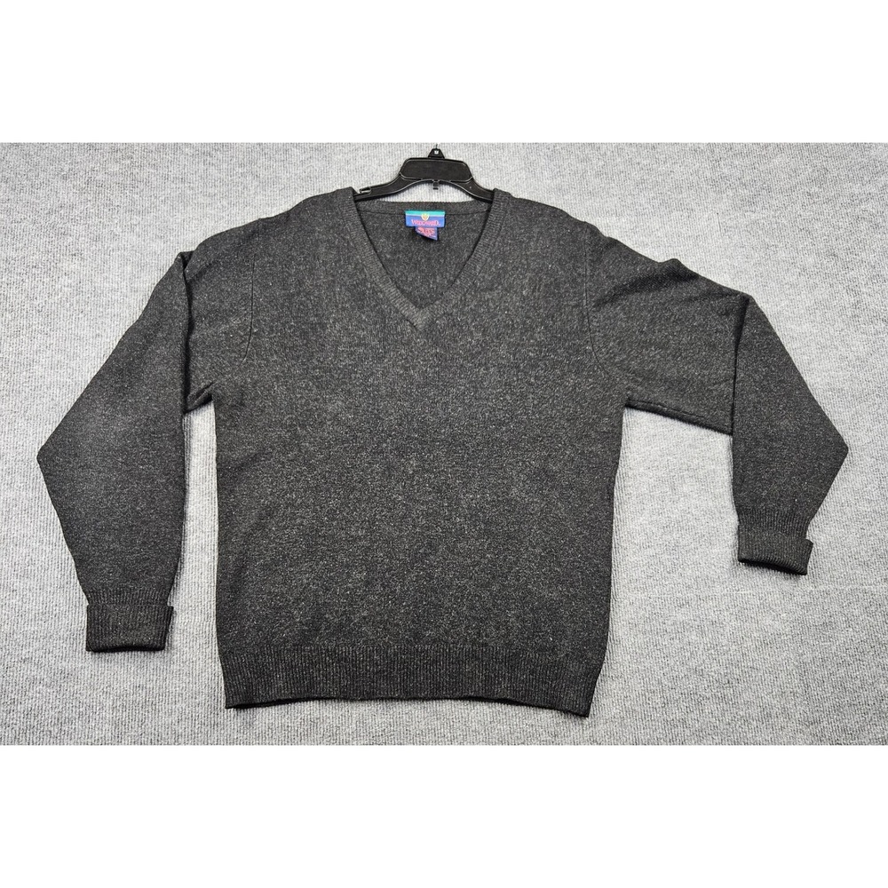 Woodward Mens XLT V-Neck Sweater Charcoal Gray 100% Lambswool Knit Pullover Tall